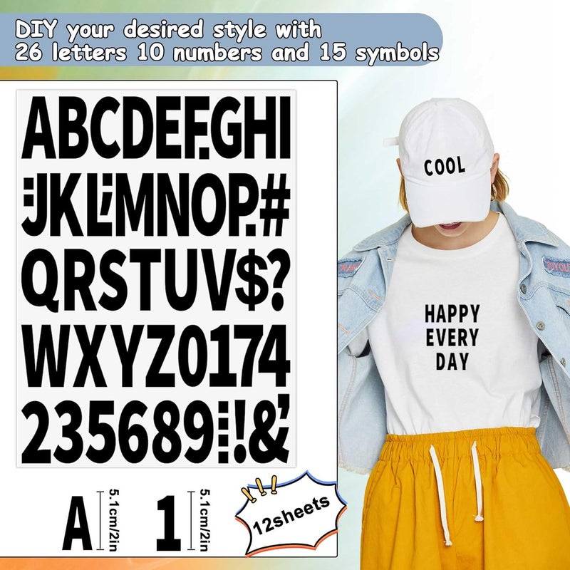 Metsyth 12 Sheets 612 Pieces Iron on Letters and Numbers for Clothing,Large 2 Inch Iron on Letter Patches with PU Heat Transfer Alphabet Adhesive Stickers for Fabric T-Shirt Jersey DIY Craft-Black - Image 2